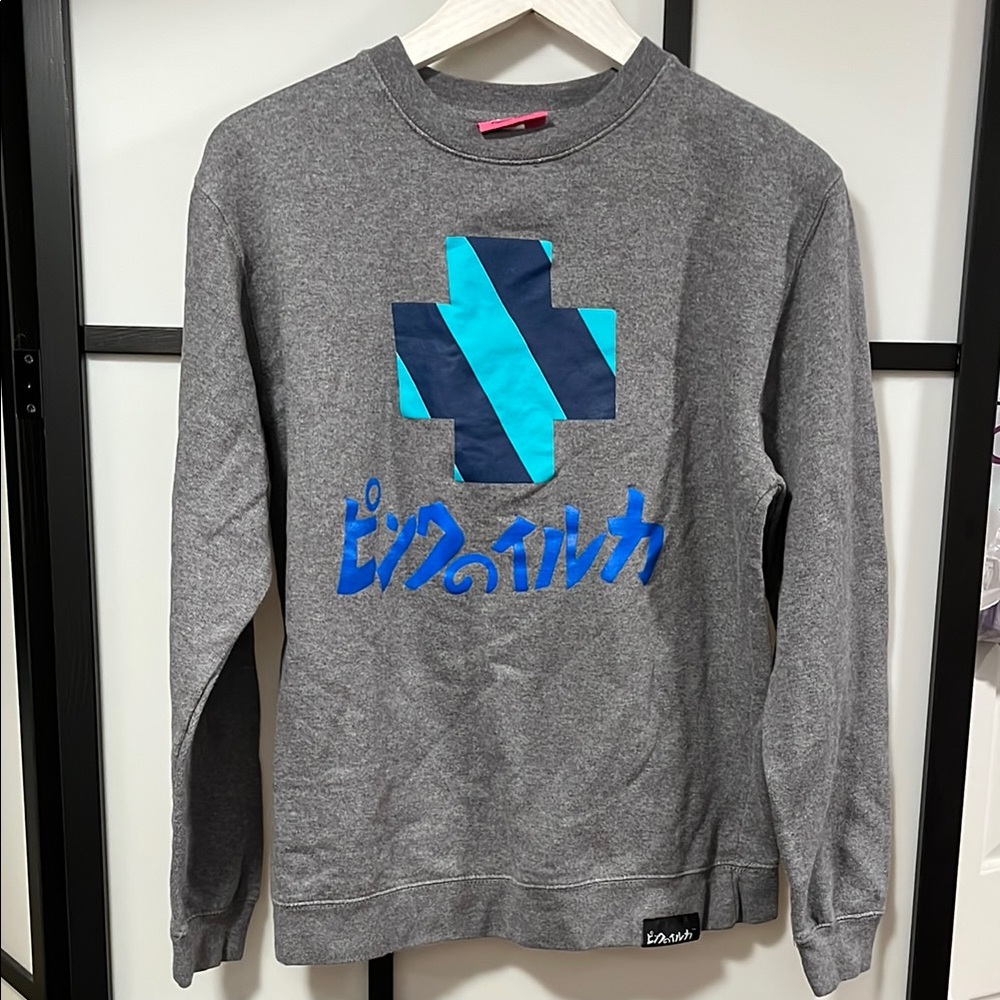 Pink Dolphin Gray and Blue Crewneck Sweater with Graphic Design Unisex Size M